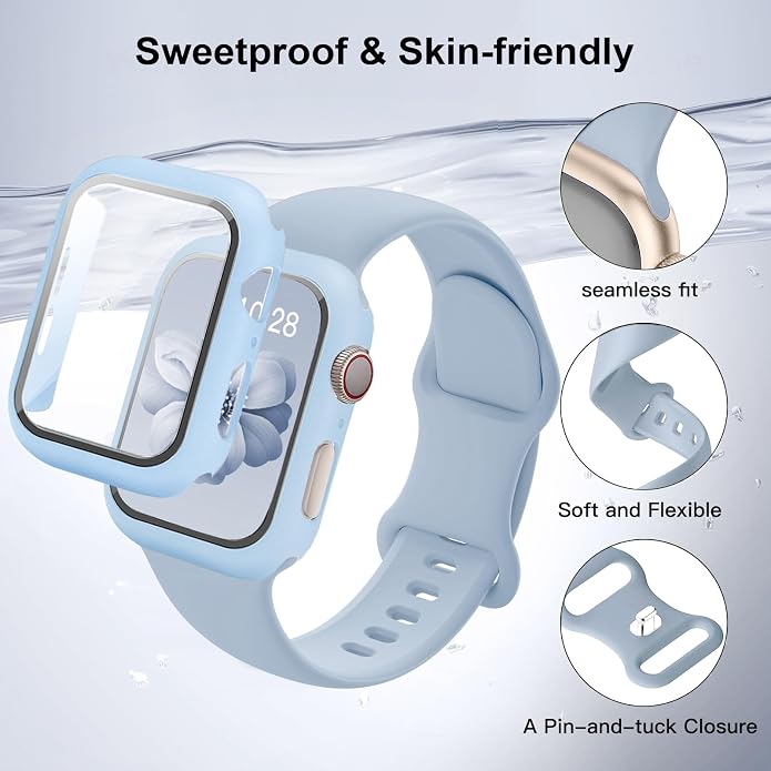 Sport Band and Case for Apple Watch Band 40mm 44mm 46mm 42mm 41mm 45mm 38mm iWatch Bands for Women/Men,Silicone Waterproof Strap with Cover Combo for Apple Watch Series 11 10 9 8 7 6 5 4 SE Ultra/2 3