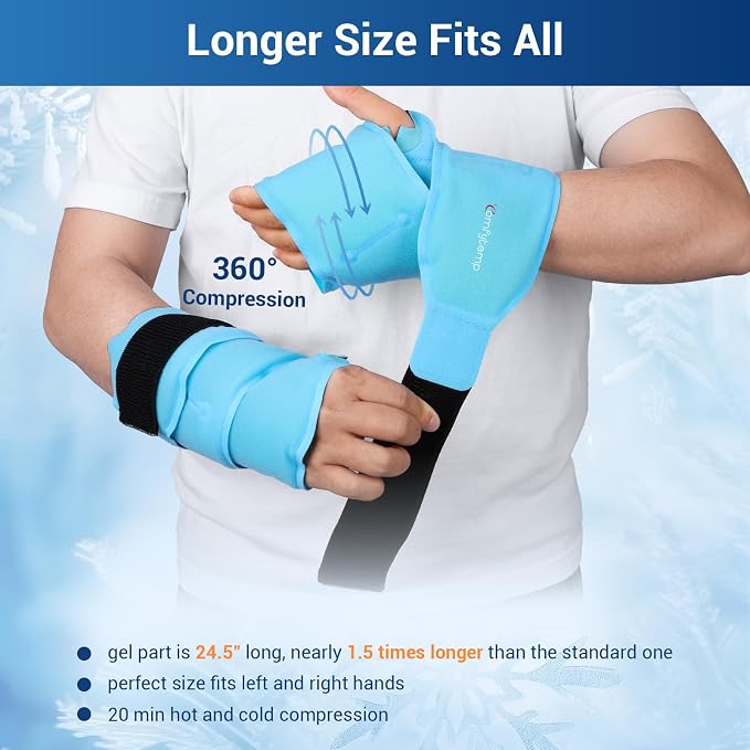 Comfytemp 24.5" Extra Long Wrist Ice Pack Wrap for Carpal Tunnel Relief, 2Packs | FSA Eligible HSA, Reusable Gel Wrist Brace Hot Cold Compress for Hand Forearm Pain, arthritis, Computer Overuse Injuries