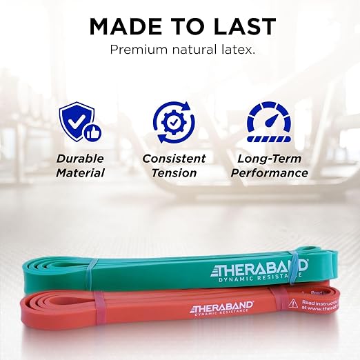 THERABAND High Resistance Band Set of 2, Light and Medium Loop, 15-25 lb | Portable, lightweight, compact, rubber. For home, recovery, gym. Therapy, physical, stretch, elastic. 2-Pack.