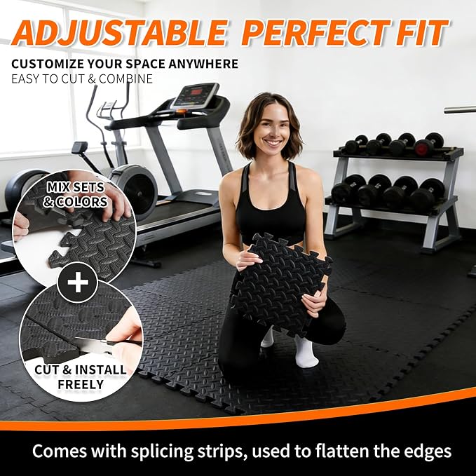 Gym Flooring for Home Gym, 18 PCS Anti-Slip Interlocking Foam Floor Tiles, 12.6"x12.6"x0.4" EVA Exercise Mats, Puzzle Floor Mat For Workout, Yoga, Kids Play Area, Treadmill, Garage