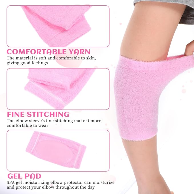 Piriuuo 2 Pairs/4 Pcs Elbow Moisturizing Sleeve, Elastic Gel Elbow Pads for Women, Soft Sleeve Elbows Protector for Spa Moisturizing Dry Cracked Skin Care (Pink)