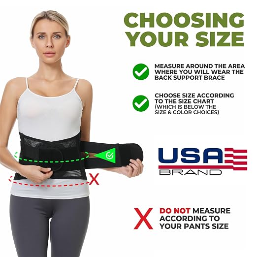 NeoTech Care Lower Back Brace for Women or Men, Lumbar Back Support Belt (Black, Size XL)