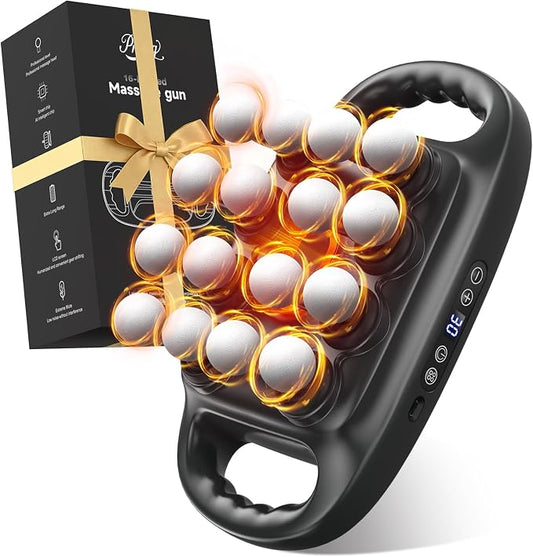 16 Head Massage Gun Deep Tissue Percussion Muscle Massager for Full Body | Prisag Ultra-Quiet Massage Gun with 3 Modes&30 Intensities for Back, Legs, Foot, Muscle Pain Relief, Ideal Gift for Men Women