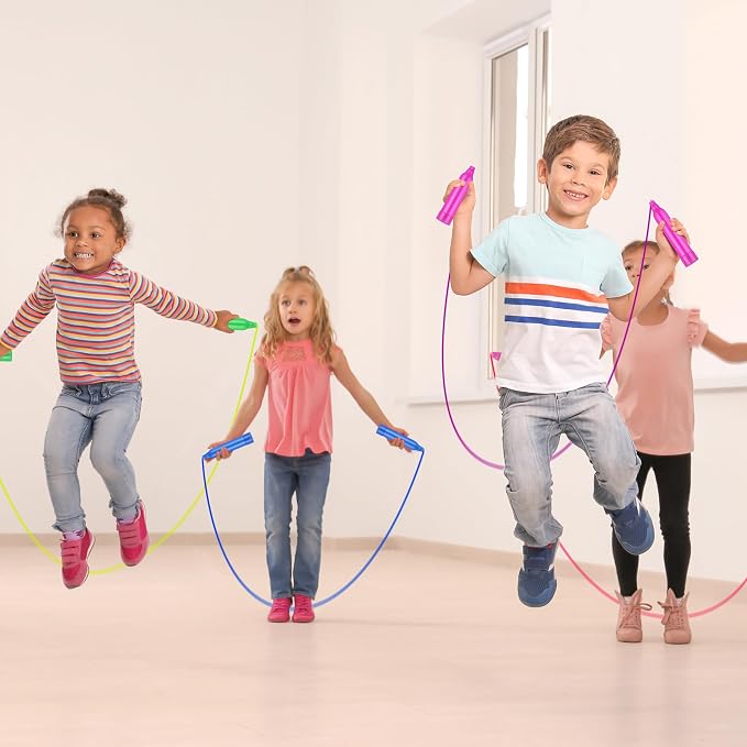 Elcoho 6 Pack Colorful Jump Rope Set Adjustable Plastic Jump Ropes Skipping Rope Outdoor Jumping Ropes Great Party Favor