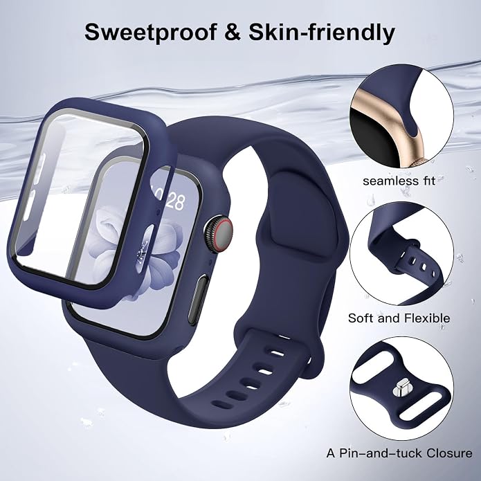 Sport Band and Case for Apple Watch Band 40mm 44mm 46mm 42mm 41mm 45mm 38mm iWatch Bands for Women/Men,Silicone Waterproof Strap with Cover Combo for Apple Watch Series 11 10 9 8 7 6 5 4 SE Ultra/2 3