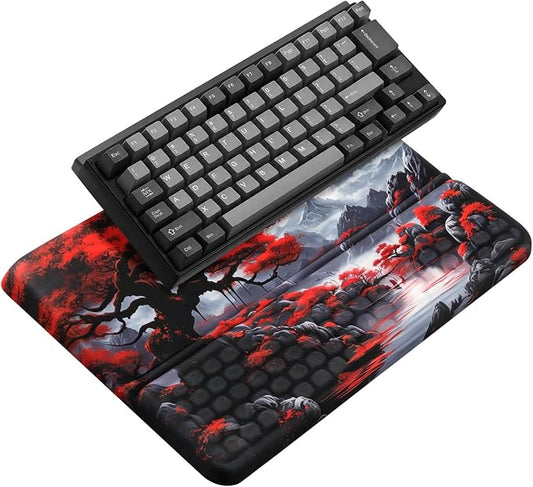 Keyboard Stand with Wrist Rest，Ergonomic Keyboard Riser Holder Lifter Tray | Cherry Blossom Full Moon，Computer Wrist Support Pad，Ergonomic Keyboard stand for desk，Soft Memory Foam Desk Cushion，Non-Slip