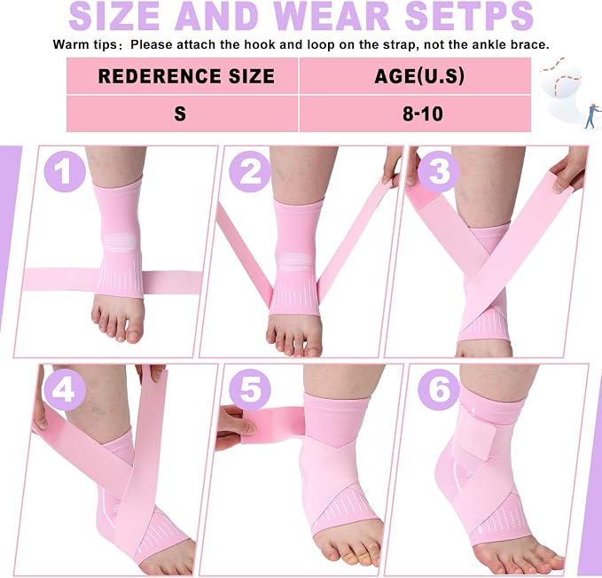 Tarpop 1 Pair Ankle Brace for Kids Compression Ankle Sleeves Adjustable Foot Support Brace Elastic Guard for Children Boys Girls Sports Running Jogging Dance Fitness Gymnastics(Light Pink,Small)
