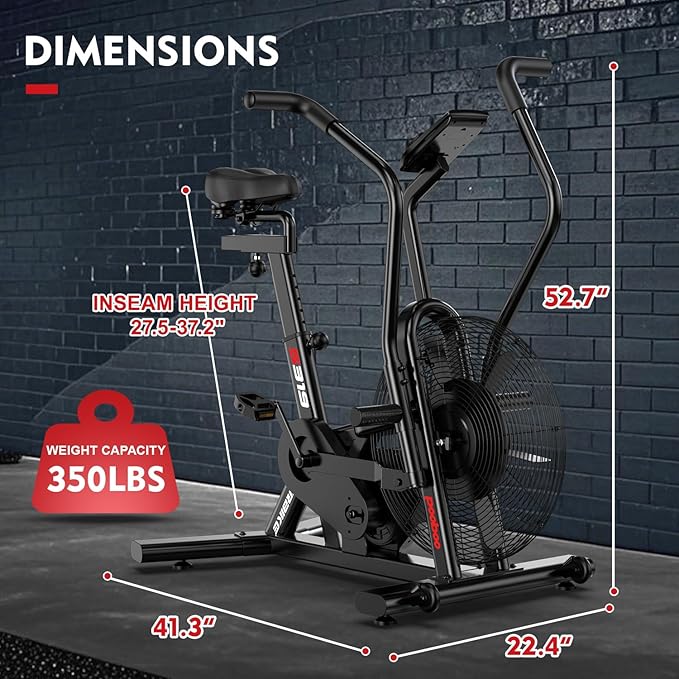 pooboo Air-Resistance Exercise Fan Bike, Air Bike with Dual Acction Handlebars&Dual-Layer Transmission System, Stationary Bike with APP Connection for Home Gym HIIT Cardio Full Body Workout