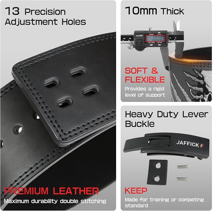 Jaffick Lever Lifting Belt – Power 10mm Extreme Heavy Duty Genuine Leather Lower Back Support for Squats, Bench Press, Deadlifts Bodybuilding Weightlifting Powerlifting for Men & Women