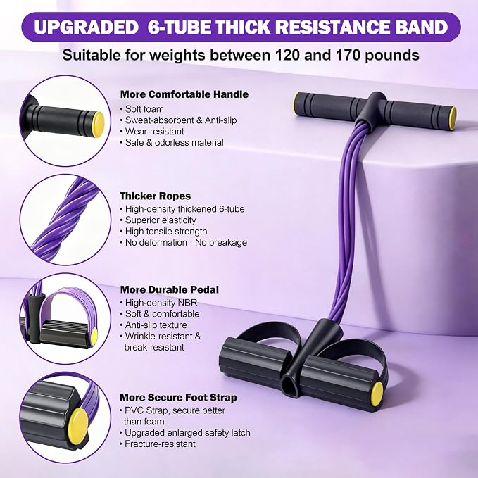 Foot Pedal Resistance Bands with Handles, 6-Tube Multifunction Exercise Bands, Durable Home Gym Fitness Equipment for Women & Men
