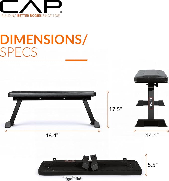 CAP Barbell Foldable Flat Weight Bench | Folding Workout Bench with Steel Frame, Thick Box-Stitched Padding & 600 LB Capacity | Compact Home Gym Strength Training Bench