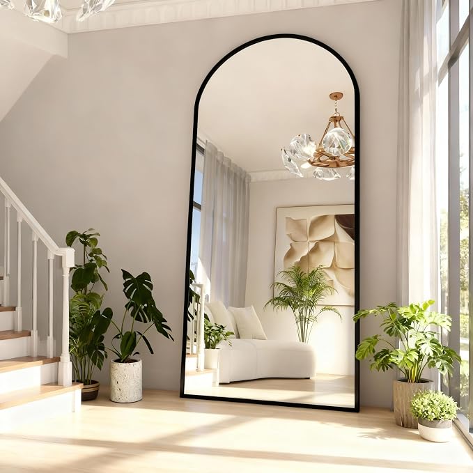 Arched Full Length Mirror 76"x34" Black | Aluminum Frame Shatterproof Glass, Freestanding Leaning Wall Mounted Mirror for Bedroom Living Room Entryway, Modern