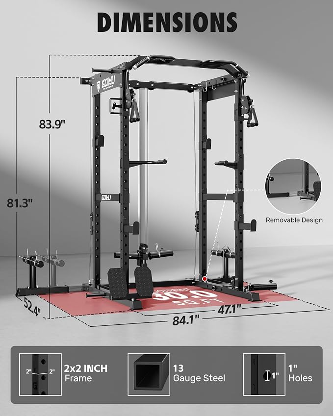 RH01 Power Cage Rack, 2000LBS Squat Rack with with Cable Crossover System&LAT Pull Down System, Multi-Function Workout Cage for Home&Garage Gym