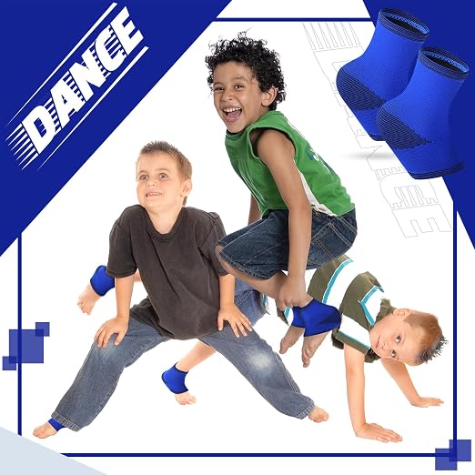 Tarpop 3 Pair Ankle Compression Sleeves for Kids Ankle Brace Compression Sleeves Foot Arch Sock for Girls Sports Running Dance Fitness Gymnastics(Blue,Small)