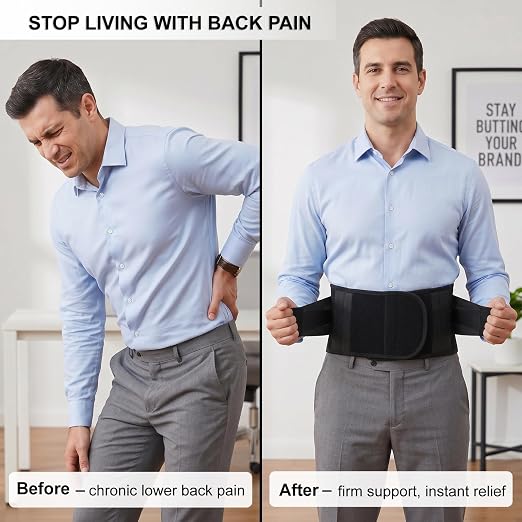 Wide Back Brace for Plus Size Men Lower Back Pain Support | Plus Size Back Brace, Lumbar Support Belt, 5 Removable Metal Stays, Work, Sciatica & Herniated Disc Relief (X-Large: 41"-43")