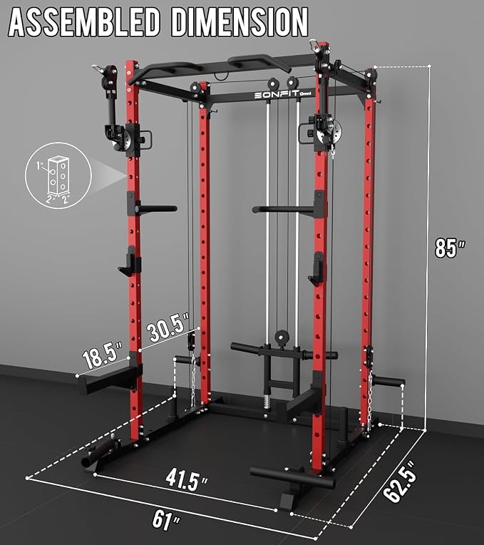 Eonfit E2 Power Rack, Squat Rack with Cable Crossover for Home Gym | Power cage with Pivot Arms Functional Trainer Pulley System Lat Pull Down For Garage Gym Strength Training