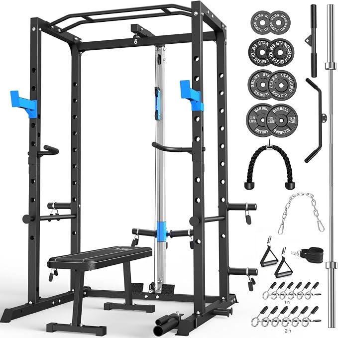 ULTRA FUEGO Power Cage, Multi-Functional Power Rack with J-Hooks, Dip Handles, Landmine Attachment and Optional Cable Pulley System for Home Gym