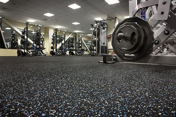 American Floor Mats 3/8in (9mm) Thick 10% Blue/Grey 4' x 5' Heavy Duty Rubber Rolls, Protective Exercise Mats, Home Gym Rubber Flooring