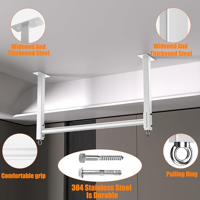 Ceiling Mounted Pull Up Bar, Heavy Duty 700 LBS Multi Grip Pull Up Bars, 16"/24" Rafter Chin Up Bar, Ceiling Joist for Garage/Gym/Basement with Comfortable Grip & Round Anchors, Easy to Install