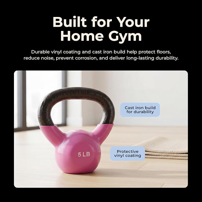 Sunny Health & Fitness Vinyl Coated Cast Iron Kettlebell 5-25 lb