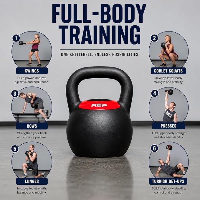 Rep Fitness Adjustable Kettlebell | Weight Set for Home Gym | Strength Training Equipment for Men & Women | Compact Steel Bell with Ergonomic Handle | 20–40 lb (9–18 kg) Variable Options