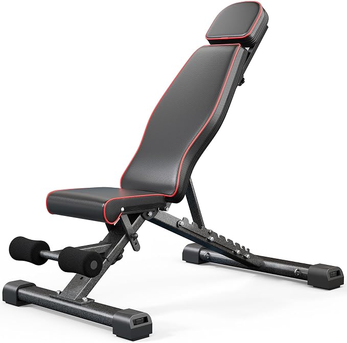 YOLEO Adjustable Weight Bench with Bench Press Stand, Foldable Workout Bench with Extended Head/Elbow Pad(for Users up to 7')