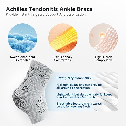 2 Pack Ankle Brace & Ankle Compression Sleeve for Women Men | Arch Support Socks, All-Day Wear, Achilles Tendonitis Brace for Plantar Fasciitis, Sprains, Foot Swelling Relief