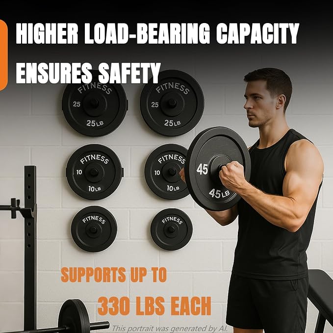 CAELUM Weight Plate Holder, Wall Mounted for 2" Olympic Plates | Heavy Duty, Alloy Steel, Sturdy, 330lb Weight Capacity, Space-Saving Storage Stand for Home Gym Organization