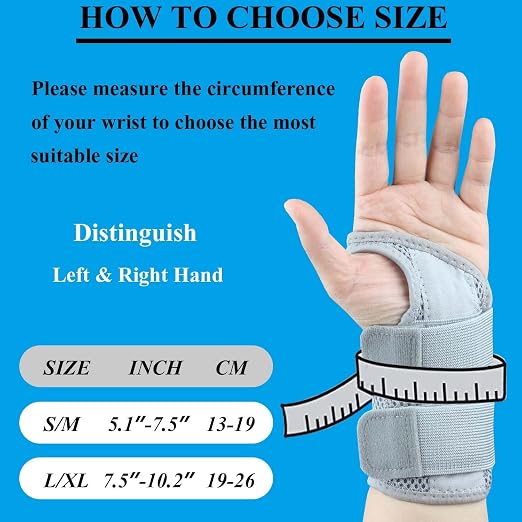 Carpal Tunnel Wrist Brace, Adjustable Wrist Support Brace, Night Wrist Sleep Supports Splints Arm Stabilizer (Left Hand, L/XL, Grey)