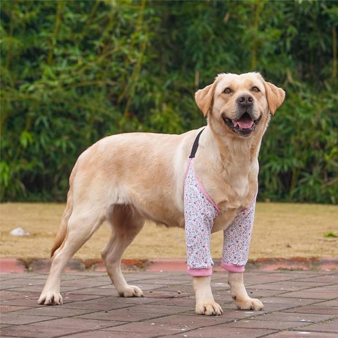HDKUW Dog Elbow Protector for Calluses, Recovery Suit for Front Legs, Cone Collar Alternative to Stop Licking Wounds, Cover Sleeve for Small Medium Large Dogs - Floral 3XL