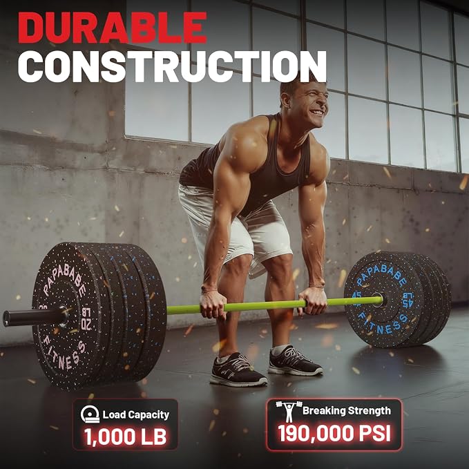 PAPABABE 7ft Barbell 45lb Olympic Barbell 1000/1500lbs Capacity Home Gym | 7ft 45lb 2" Olympic Barbell, 1000/1500lbs Capacity, Hybrid Needle Bearings & Bushings for Squat Curl Deadlift