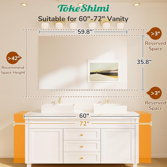 60x36 Frameless Bathroom Vanity Mirrors for Over Sink, Modern Rectangle Bathroom Mirrors for Wall with Polished Edge Shatterproof Decorative Mirror for Bedroom, Living Room, Entryway