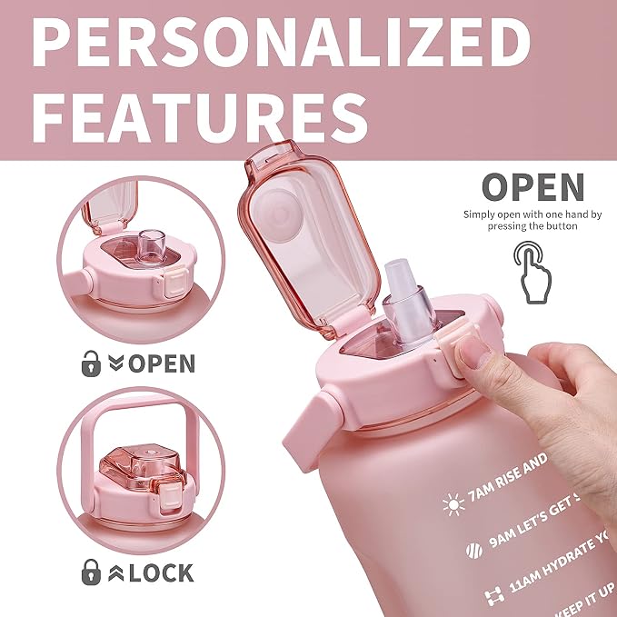 ST-YIBEN 64oz,100oz,128oz Large Motivational Water Bottle with Time Marker, Leakproof & BPA Free Half Gallon Big Water Bottle with Straw Handle Tritan Frosted Water Jug for Gym,Fitness,Outdoor Sports