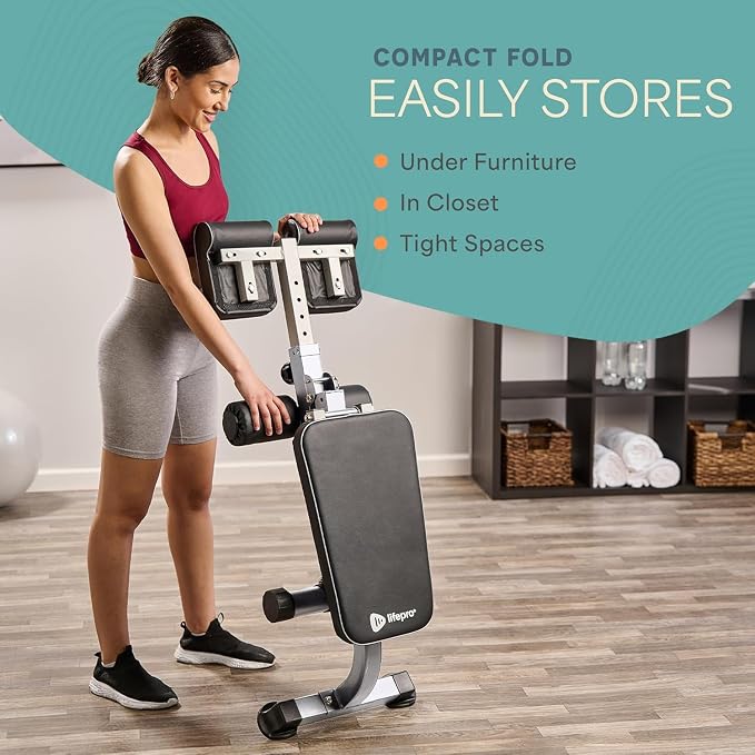 Lifepro SculptTrainer Roman Chair – 20+ Exercises, Foldable, 330 lb Cap | Hyperextension, hip thrusts, sit-ups & back extensions, 10 height positions, padded seat + dual rollers, alloy steel