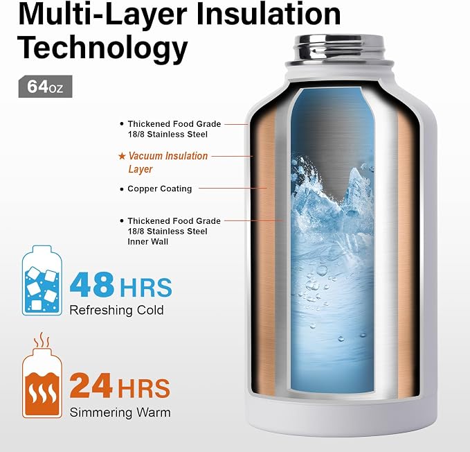 DYSANKY Insulated Water Bottle with Portable Carrier Bag for Outdoor 64 oz