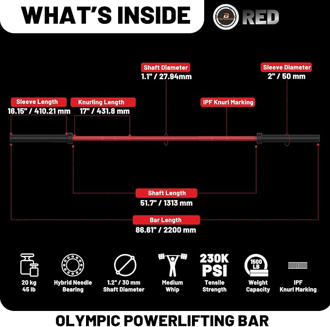 PAPABABE 7ft Barbell 45lb Olympic Barbell 1000/1500lbs Capacity Home Gym | 7ft 45lb 2" Olympic Barbell, 1000/1500lbs Capacity, Hybrid Needle Bearings & Bushings for Squat Curl Deadlift