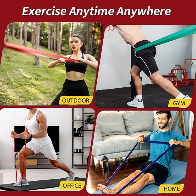 WHATAFIT Resistance Bands, Pull Up Assist Bands with Handles, Door Anchor | Natural Latex Rubber, Progressive Tension, Exercise Loop for Full-Body Fitness, Portable Gym Bag, Warm-Up & Stretch
