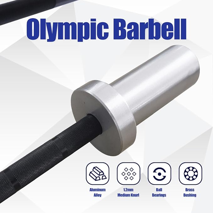 4FT 5LB Aluminum Kids Barbell, 70LB Capacity | Youth training bar with 22mm knurled grip, bearings, brass bushings, and 2-inch Olympic plate compatibility
