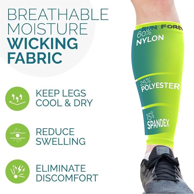 Run Forever Calf Compression Sleeve for Men & Women, 20-30mmHg Compression | Leg Sleeve for Shin Splints, Varicose Veins, Swelling & Pain Relief | Footless socks for Running, Cycling & Travel