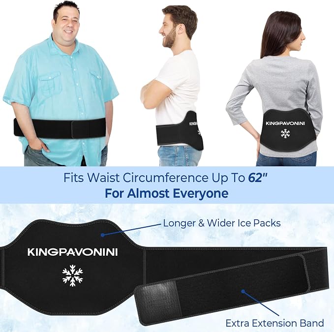 Extra Large Ice Pack for Back Pain Relief, 2 Gel Packs, Black | 35-Min Long-Lasting & Instant Pain Relief, Leakproof Back Ice Pack, Extension Strap, Hot Cold Therapy, Skin-Safe Lycra Fabric