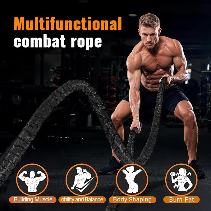 Battle Rope for Home Gym Workout,1.5 Inch 30ft Weighted Exercise Ropes for Working Out,Heavy Fitness Training Rope