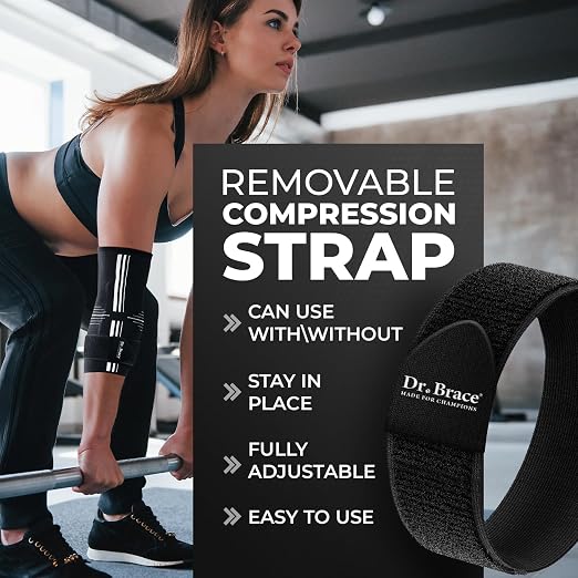DR. BRACE® Elite Elbow Brace Support with Removable Strap for Women & Men, Pain Relief for Tendonitis, Arthritis, Golfer's & Tennis Elbow Treatment, Elbow Sleeve for Workouts Weightlifting (Black-White, X-Large)