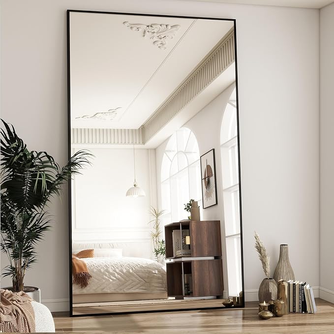 BEAUTYPEAK 77"x38" Rectangle Full Body Floor Mirrors, Full Length Mirror | Hanging or Leaning, Aluminum Alloy Frame Wall Mirror for Bedroom, Dressing Room, Black