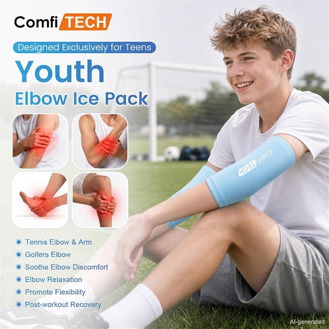 Youth Elbow Ice Pack, Blue, Small | Youth elbow cold sleeve set supports cyclic cooling to relieve sports soreness, joint stiffness & post-training fatigue