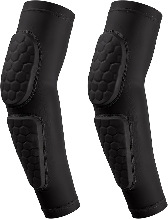 GUOZI Padded Arm Sleeves 2 Pack Elbow Forearm Pads for Football Volleyball | Honeycomb Crashproof Padding With Compression Fit Provides Impact Protection For Youth Adult Basketball Baseball Soccer et.