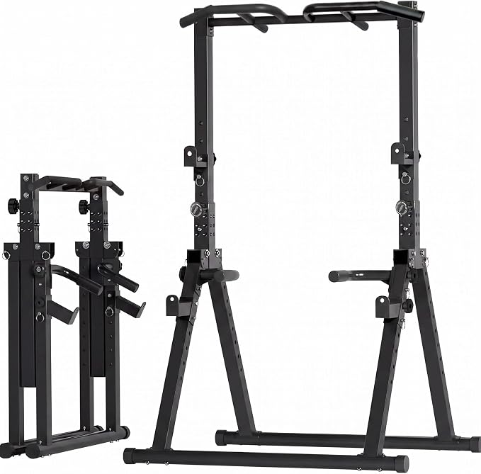 Foldable Power Tower Pull Up Bar Station, Adjustable Height | 700lbs Loading,Free Standing Pull Up Power Tower Station,Portable and Space Saving,fits Woman and Man, Mulit-grips,