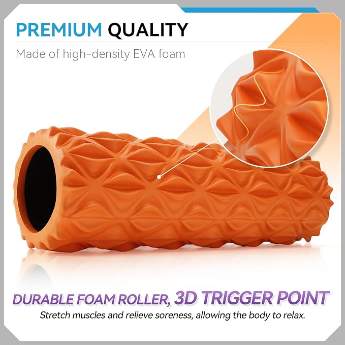 Foam Roller, 15 inch High Density Massage Roller for Exercise | Deep Tissue Massager for Muscle Massage, Myofascial Trigger Point Release, Exercise, Yoga, Pilates & Stretching, Orange