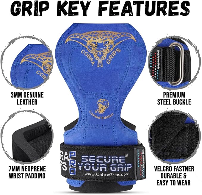 Cobra Grips Weight Lifting Gloves with Adjustable Neoprene Padded Wrist Wraps - Heavy Duty Alternative to Power Lifting Hooks for Deadlifts