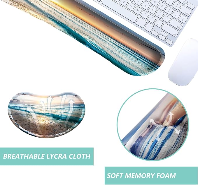 Keyboard Wrist Rest Mouse Wrist Support Set, Memory Foam Wrist Rest Pad for Computer Laptop Keyboard Mouse, Ergonomic Wrist Cushion Support for Typing Pain Relief, Gaming Home Office, Beach