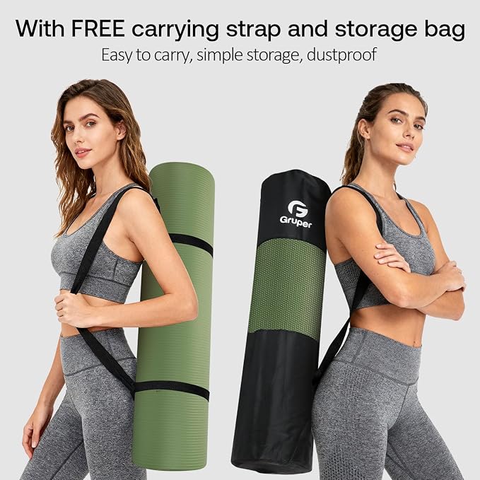 Gruper Yoga Mat Non Slip NBR Extra Thick Yoga Mat, 72"L x 32"/24"W x 0.6"/0.4"TH (185cm x 80cm/61cm x 15mm/10mm), Anti-Tear Exercise Mat with Carrying Strap and Bag, Workout Mats for Yoga, Pilates
